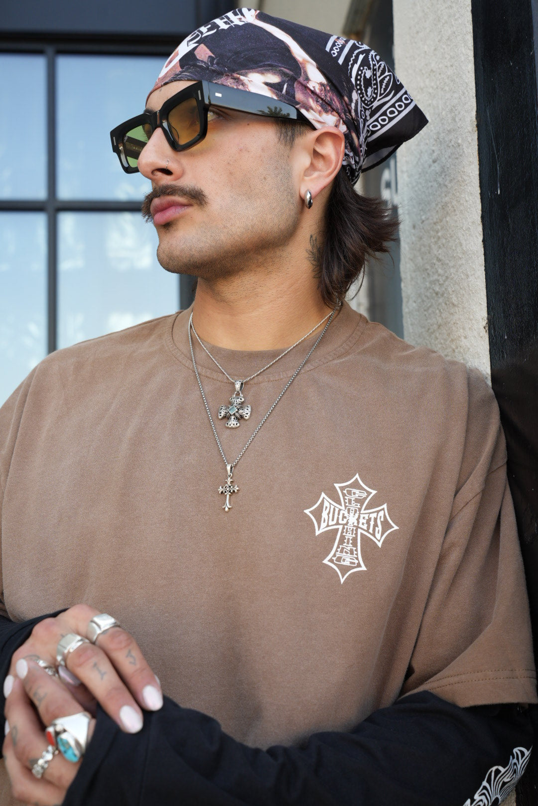 Buckets Clothing Cross Tee - Dark Taupe