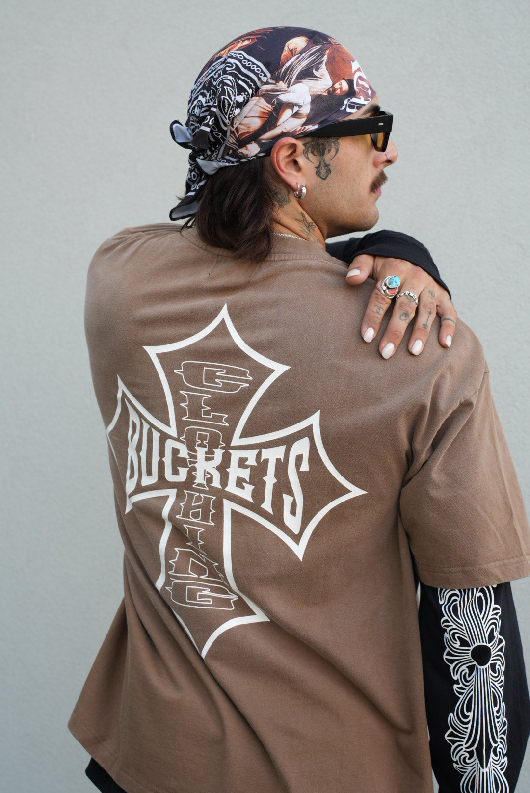 Buckets Clothing Cross Tee - Dark Taupe
