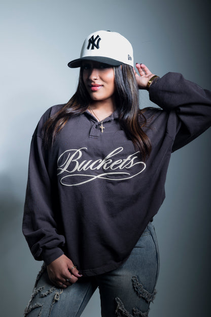 BUCKETS Script Collared Pullover